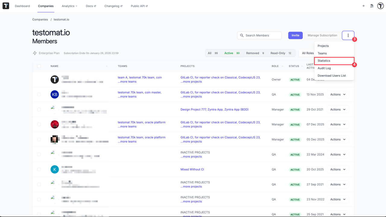 Testomatio.io - Company statistics export